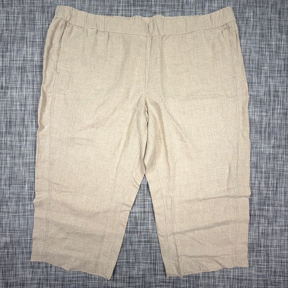 J.Jill Pure Jill Women Linen Cropped Pull-On Pants 4X Flax Tan Straight Leg NWT